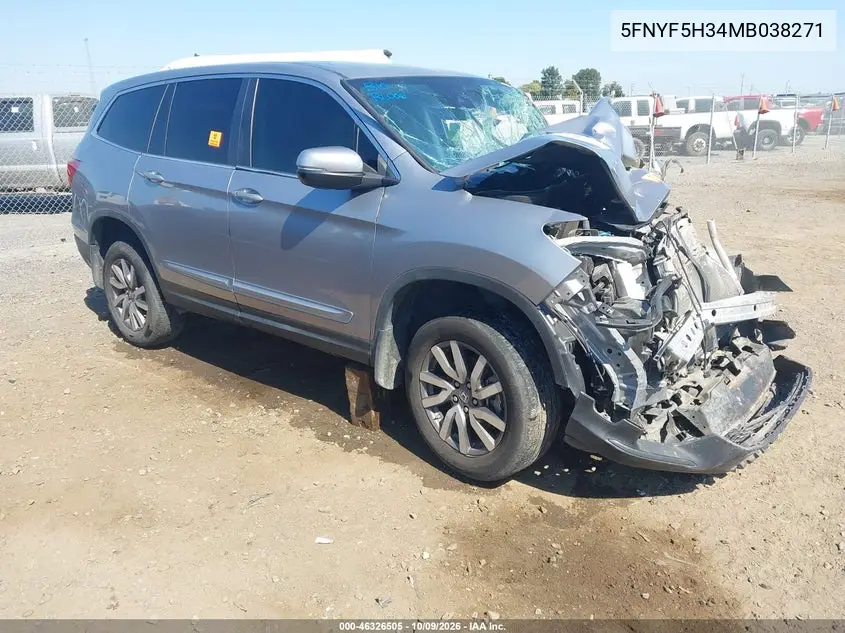 2021 Honda Pilot 2Wd Ex VIN 5FNYF5H34MB038271 фото 1