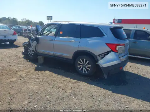 2021 Honda Pilot 2Wd Ex VIN 5FNYF5H34MB038271 фото 3