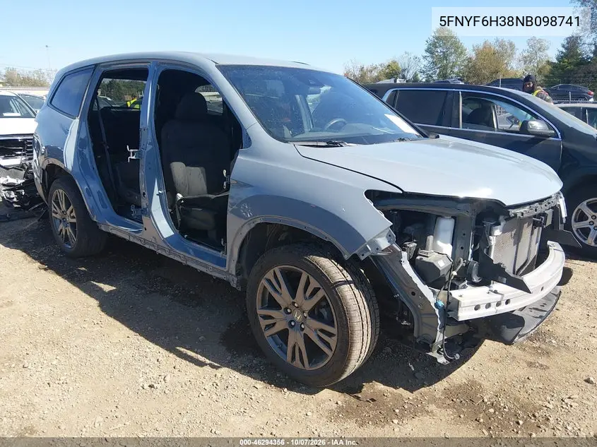 2022 Honda Pilot Awd Sport VIN 5FNYF6H38NB098741 фото 2