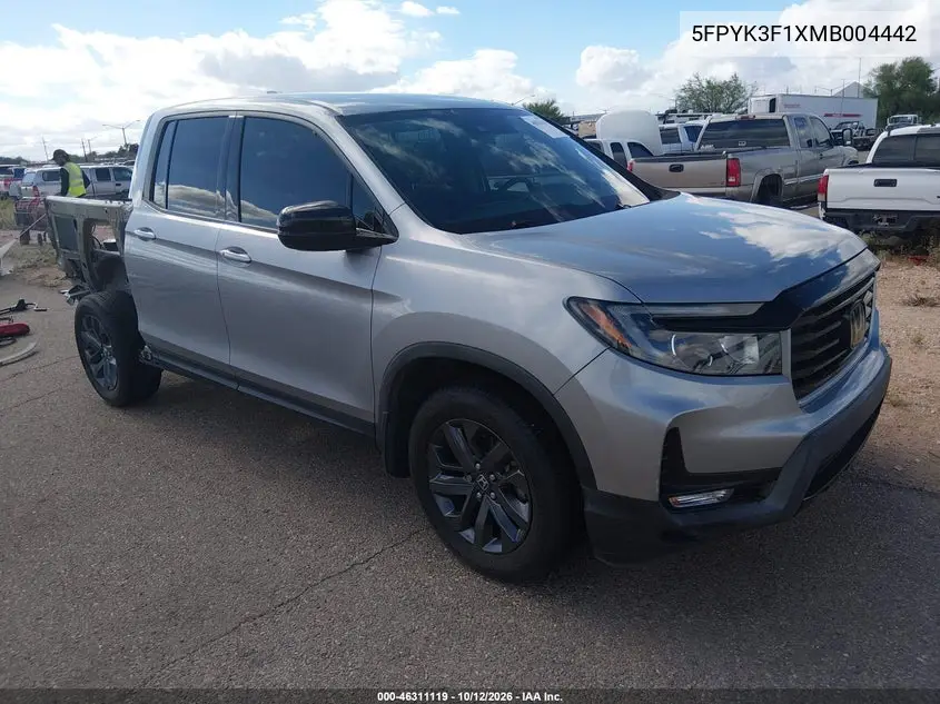 2021 Honda Ridgeline Awd Sport VIN 5FPYK3F1XMB004442 фото 2
