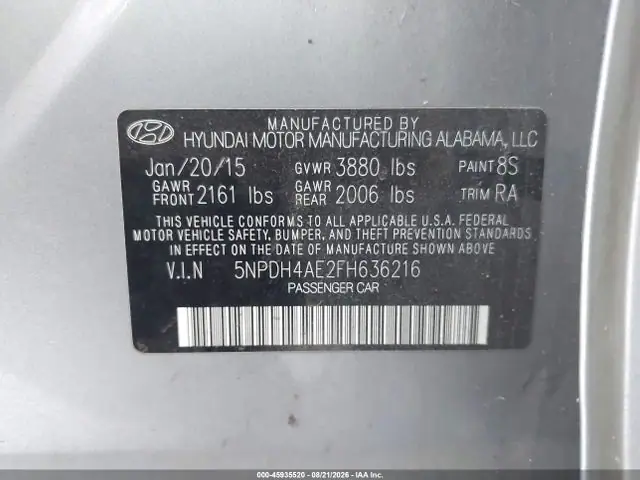 5NPDH4AE2FH636216 — 2015 Hyundai Elantra SE, фото 9 с аукциона IAAI 13.10.2026, Естественный износ