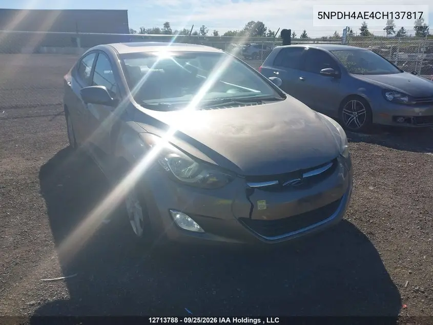 2012 Hyundai Elantra Gls VIN 5NPDH4AE4CH137817 фото 2