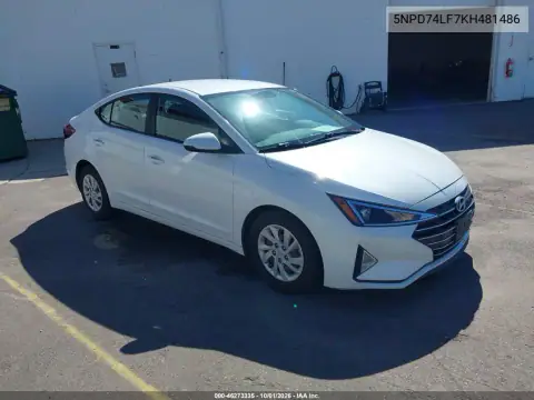 5NPD74LF7KH481486 — 2019 Hyundai Elantra, Естественный износ, фото до ремонта