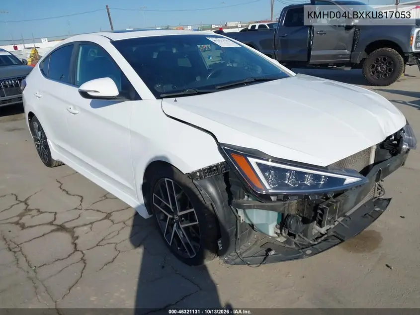 KMHD04LBXKU817053 — 2019 Hyundai Elantra, фото 2 с аукциона IAAI, Передняя часть