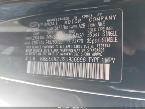 2025 Hyundai Palisade Calligraphy Night Edition VIN KM8R7DGE3SU938898 фото 10