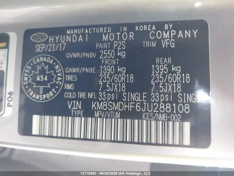 2018 Hyundai SANTA FE XL VIN KM8SMDHF6JU288108 фото 9