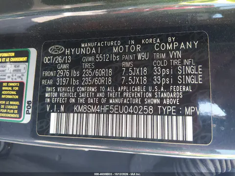 2014 Hyundai Santa Fe Gls VIN KM8SM4HF5EU040258 фото 10