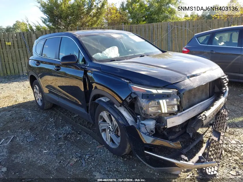 2022 Hyundai Santa Fe Se VIN 5NMS1DAJ6NH403136 фото 2