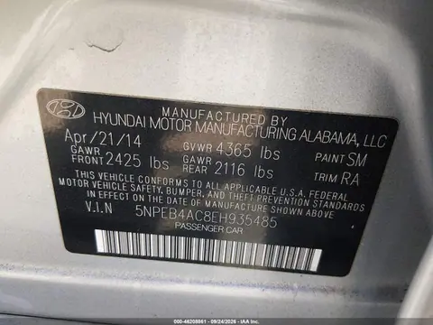 2014 Hyundai SONATA GLS VIN 5NPEB4AC8EH935485 фото 9