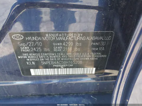 2011 Hyundai Sonata Gls VIN 5NPEB4AC5BH165208 фото 10