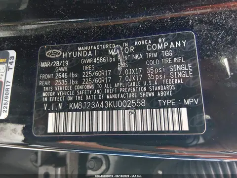 2019 Hyundai TUCSON SE VIN KM8J23A43KU002558 фото 9
