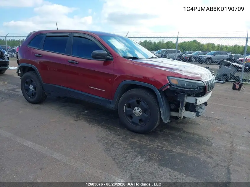 2019 Jeep Cherokee Sport VIN 1C4PJMAB8KD190709 фото 1
