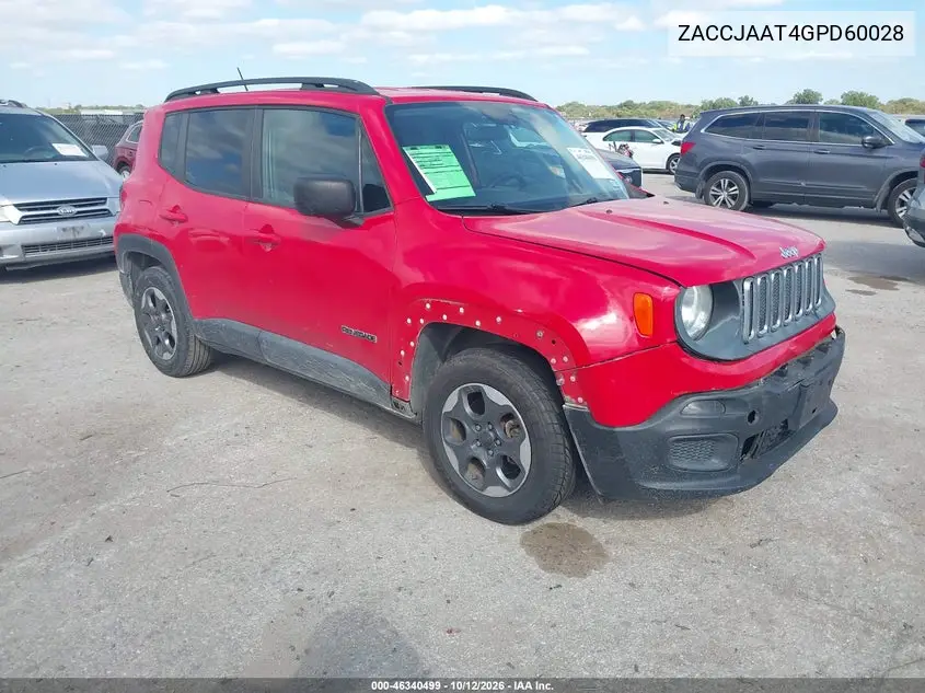 2016 Jeep Renegade Sport VIN ZACCJAAT4GPD60028 фото 2