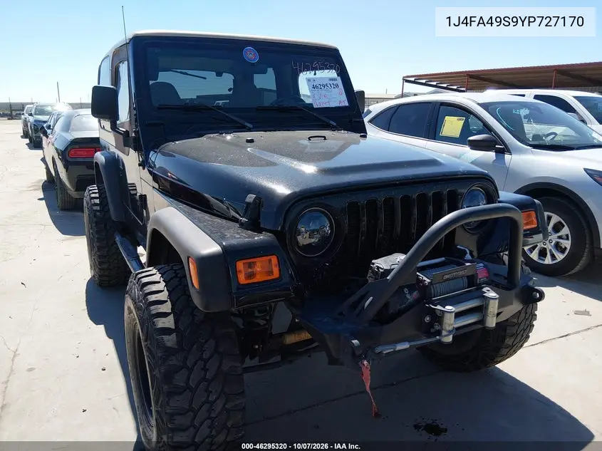 2000 Jeep Wrangler Sport VIN 1J4FA49S9YP727170 фото 2