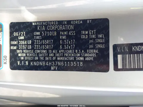 2022 Kia Carnival Mpv Lx Seat Package VIN KNDNB4H37N6113518 фото 10