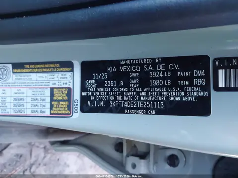 2026 Kia K4 Lxs VIN 3KPFT4DE2TE251113 фото 10