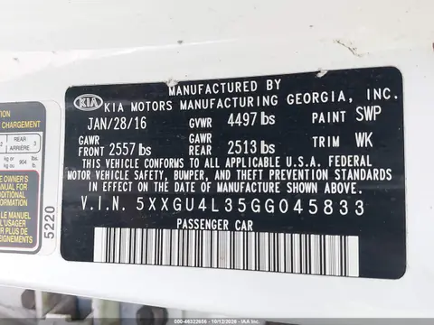2016 Kia Optima Ex VIN 5XXGU4L35GG045833 фото 10