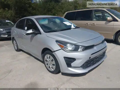 3KPA24ADXNE504514 — 2022 Kia Rio, Естественный износ, фото до ремонта