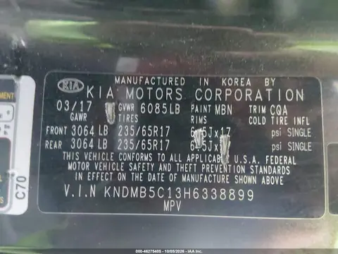 2017 KIA SEDONA LX VIN KNDMB5C13H6338899 фото 9