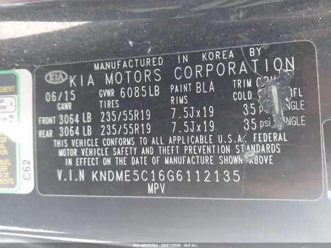 2016 KIA Sedona Sx Luxury VIN KNDME5C16G6112135 фото 4