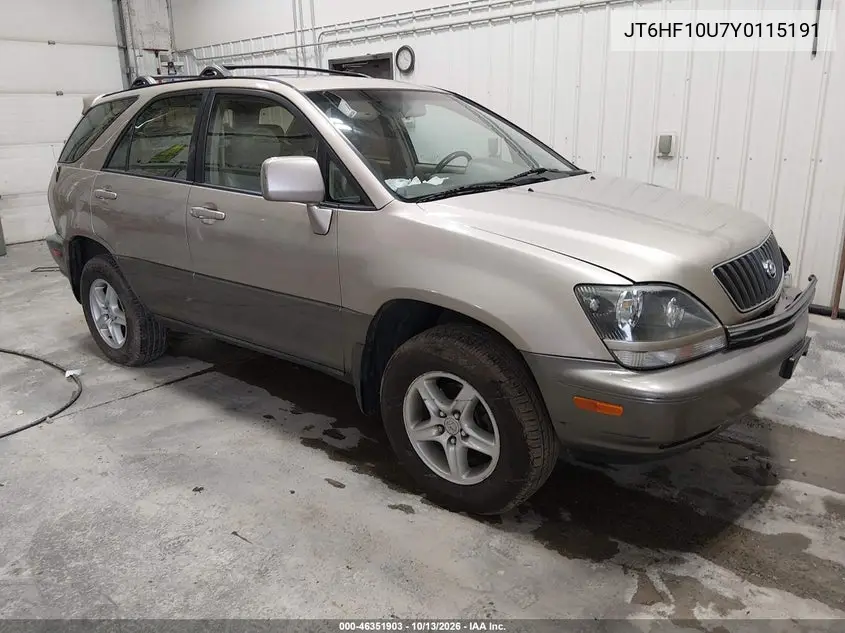 JT6HF10U7Y0115191 — 2000 Lexus RX, фото 2 с аукциона IAAI, Передняя часть