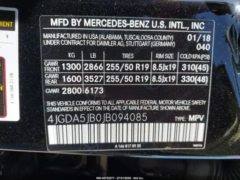 2018 Mercedes-Benz GLE 350 VIN 4JGDA5JB0JB094085 фото 9
