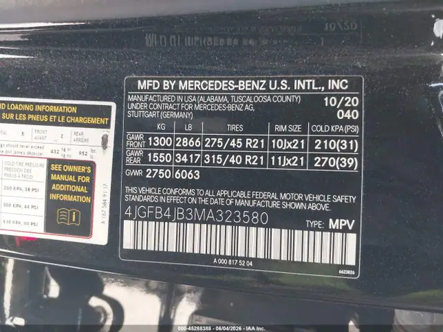 4JGFB4JB3MA323580 — 2021 Mercedes-Benz GLE 350, фото 9 с аукциона IAAI 30.09.2026, Не указано