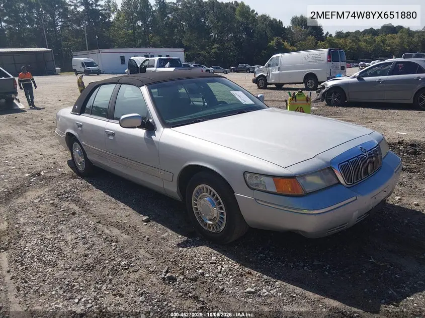 2000 Mercury Grand Marquis Gs VIN 2MEFM74W8YX651880 фото 2