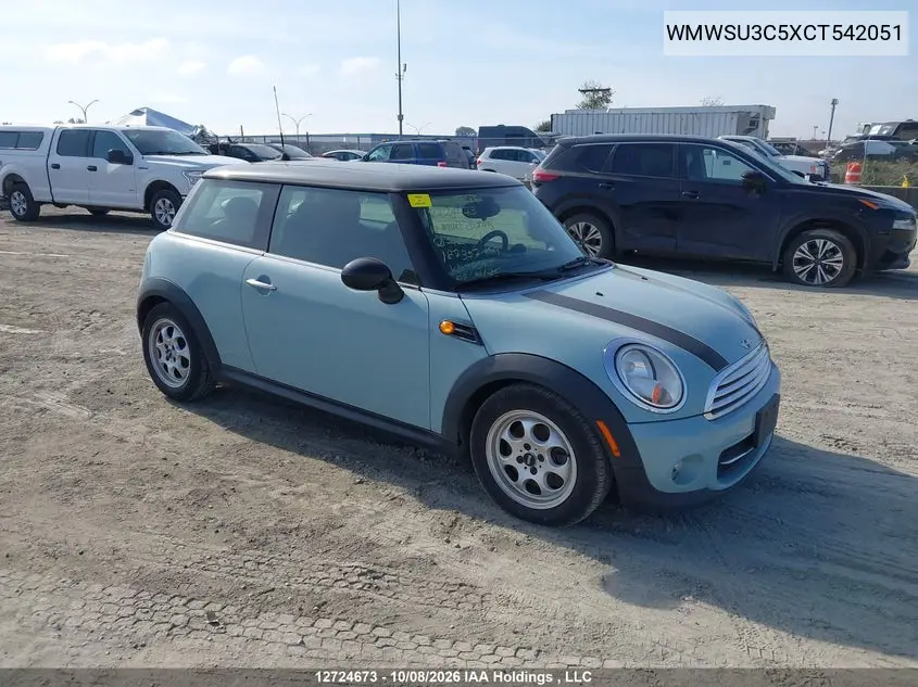 2012 Mini Cooper VIN WMWSU3C5XCT542051 фото 2