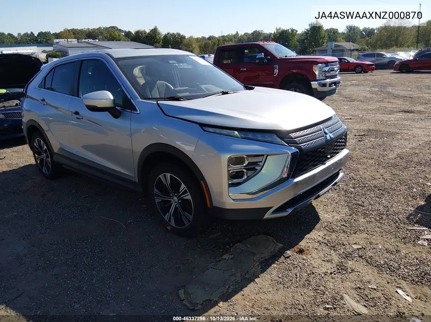 JA4ASWAAXNZ000870 Mitsubishi Eclipse Cross 2022 — повреждение Передняя часть, фото до ремонта