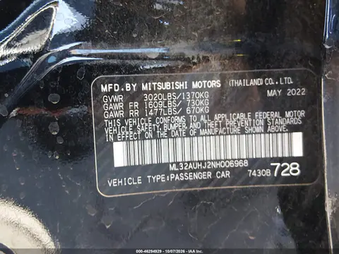 2022 Mitsubishi Mirage Le VIN ML32AUHJ2NH006968 фото 10