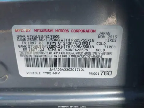 2016 Mitsubishi Outlander Se VIN JA4AD3A33GZ017121 фото 9