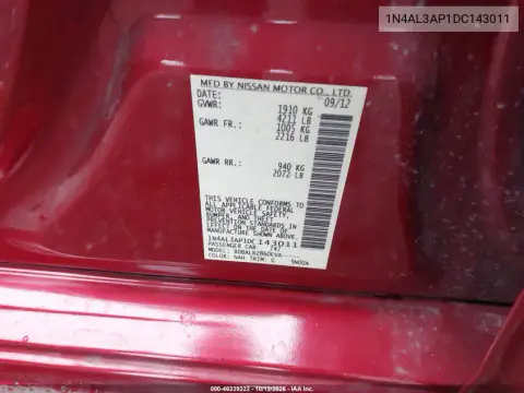2013 Nissan Altima 2.5 S VIN 1N4AL3AP1DC143011 фото 9