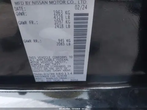 2024 Nissan Altima Sr Fwd VIN 1N4BL4CV7RN386114 фото 10