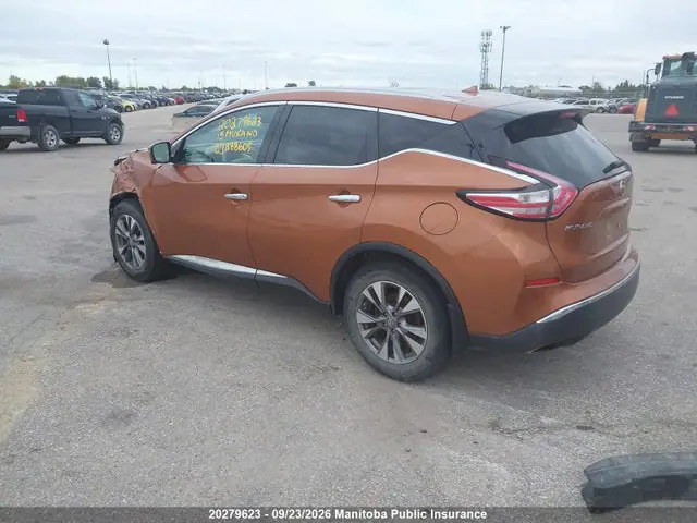 5N1AZ2MH6FN288605 — 2015 Nissan Murano SL, фото 3 с аукциона IAAI 29.09.2026, Передняя часть слева