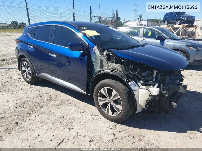 2021 Nissan Murano S Fwd VIN 5N1AZ2AJ4MC115696 фото 2