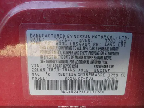 2014 Nissan SENTRA S VIN 3N1AB7AP1EY331284 фото 9