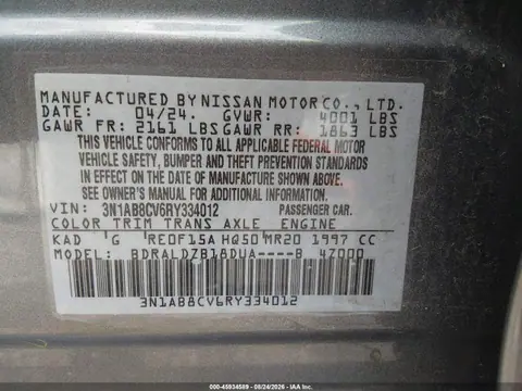 2024 Nissan Sentra Sv Xtronic Cvt VIN 3N1AB8CV6RY334012 фото 9