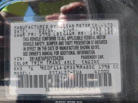 2014 Nissan SENTRA SV VIN 3N1AB7AP5EY224304 фото 9