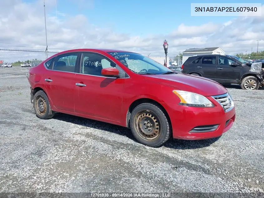 2014 Nissan Sentra S/Sv/Sr/Sl VIN 3N1AB7AP2EL607940 фото 2