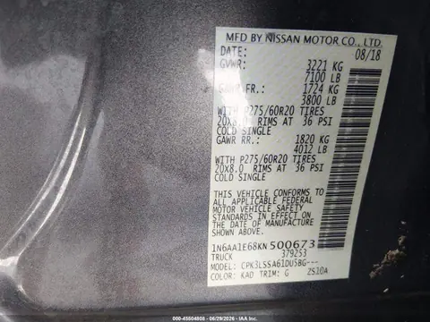 2019 Nissan TITAN SV VIN 1N6AA1E68KN500673 фото 9