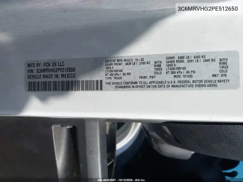 2023 Ram Promaster 3500 High Roof 159 Wb VIN 3C6MRVHG2PE512650 фото 4