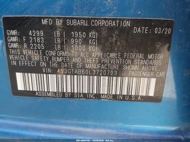 4S3GTAB60L3720723 — 2020 Subaru Impreza 5-Door, фото 9 с аукциона IAAI 14.10.2026, Передняя часть