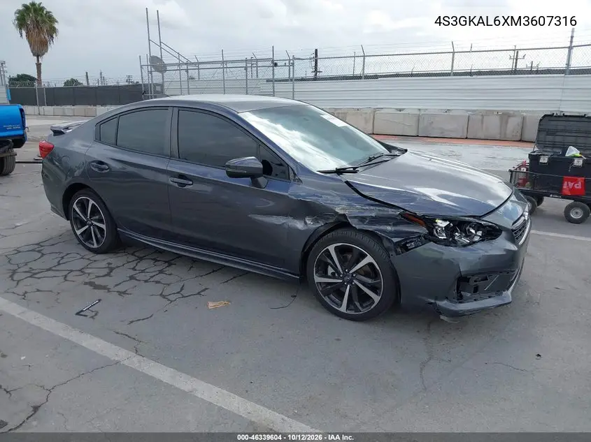 2021 Subaru Impreza Sport VIN 4S3GKAL6XM3607316 фото 2