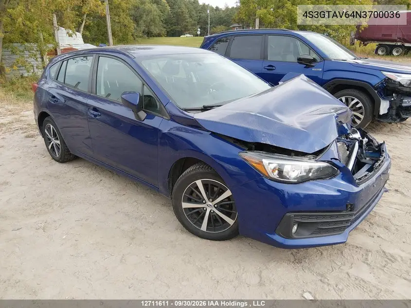 2022 Subaru Impreza VIN 4S3GTAV64N3700036 фото 1