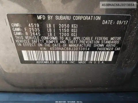 2018 Subaru Legacy 2.5I Premium VIN 4S3BNAC68J3013854 фото 3