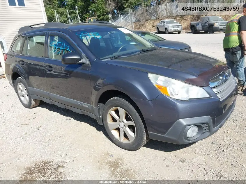 2014 Subaru Outback 2.5I VIN 4S4BRBAC7E3243759 фото 2
