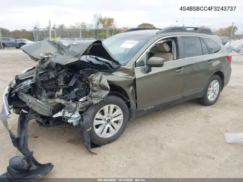 4S4BSBCC4F3243737 — 2015 Subaru Outback, фото 2 с аукциона IAAI, Передняя часть