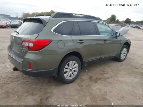 4S4BSBCC4F3243737 — 2015 Subaru Outback, фото 4 с аукциона IAAI, Передняя часть