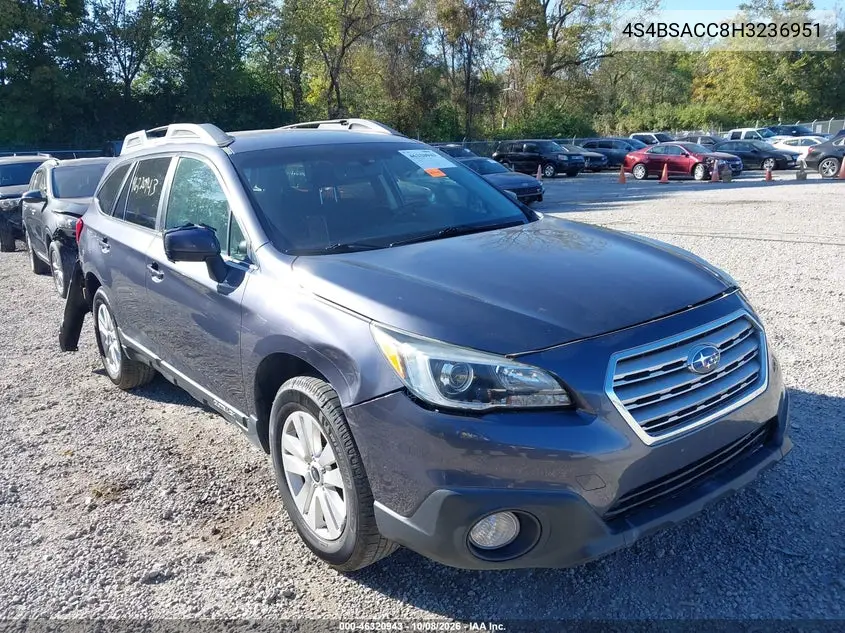 2017 Subaru Outback 2.5I Premium VIN 4S4BSACC8H3236951 фото 2